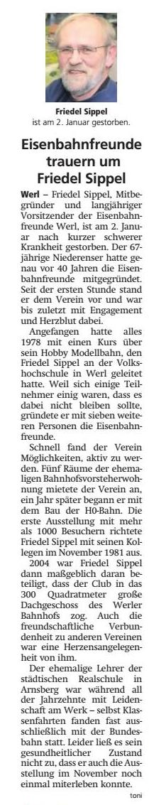 Beitrag EFW trauern Friedel Sippel Tot
