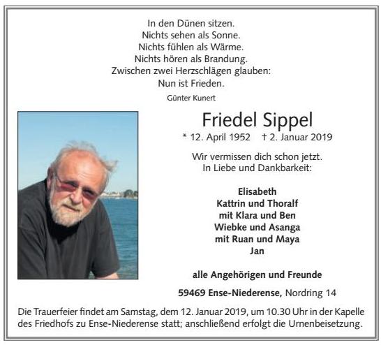 Traueranzeige Zeitung 2019 Friedel Sippel